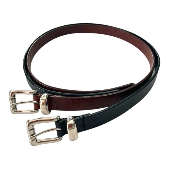 Calvin Klein Italian Saddle Leather Belts – Set of 2 (Black & Brown, Medium, 29” - Picture 1 of 9